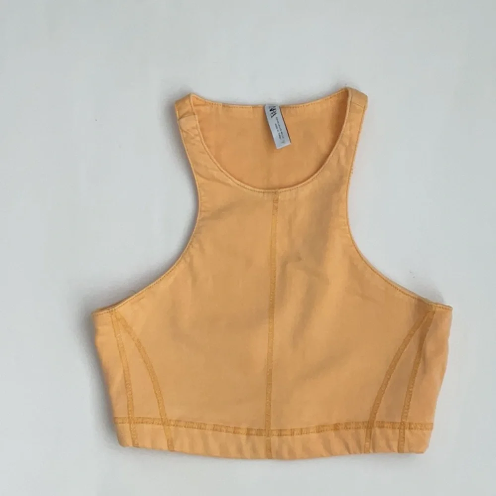 Zara NWOT Orange Denim Racerback Crop Top - Picture 4 of 10